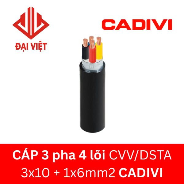 Cáp 3 pha 4 lõi CVV/DSTA 3x10 + 1x6mm2 CADIVI 0,6/1KV