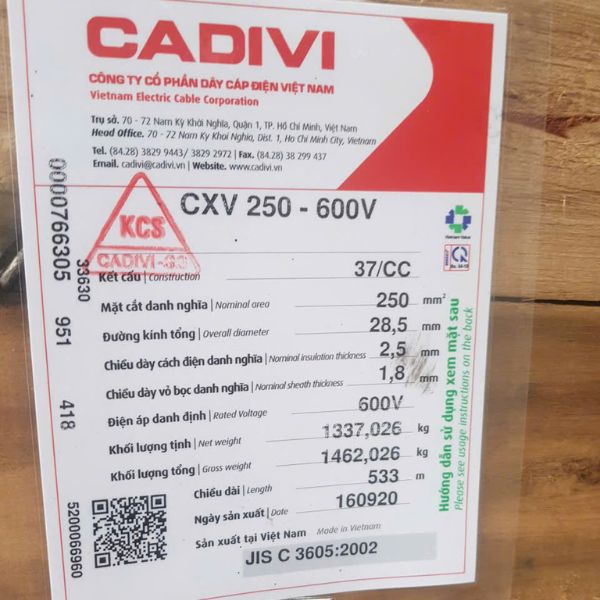Ý nghĩa các ký hiệu vật liệu trên vỏ cáp hạ thế CADIVI CXV