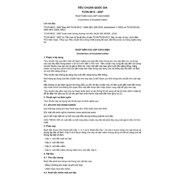 Tiêu chuẩn TCVN 6612 2007 là gì?